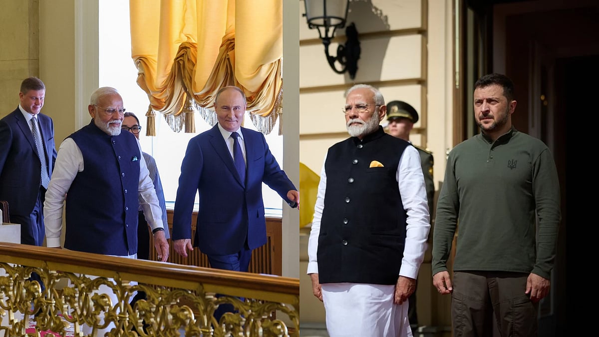 | Photo: Twitter/AP : Prime Minister Narendra Modi with Russian President Vladimir Putin and Ukraine's President Volodymyr Zelenskyy